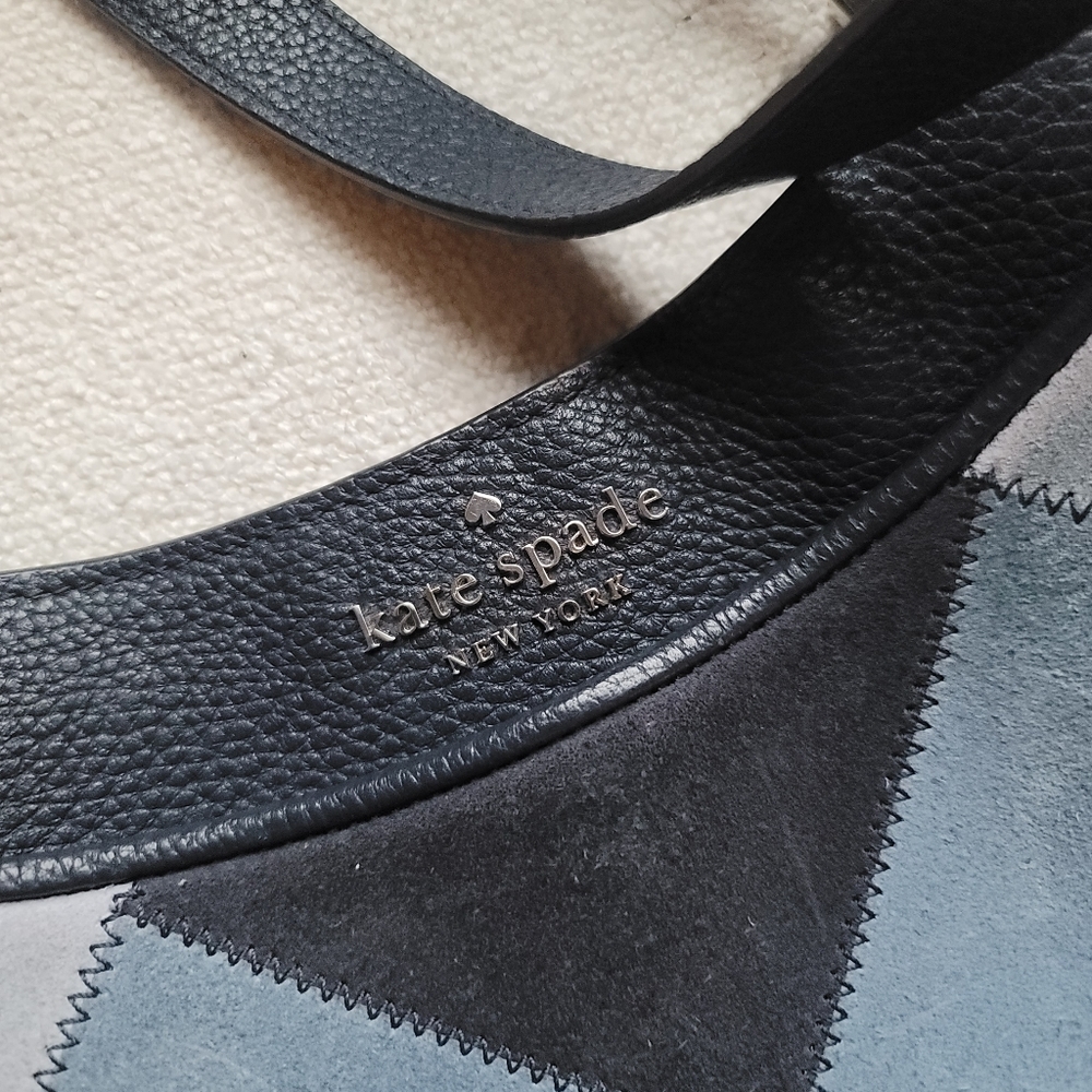 Kate Spade, North South Crossbody Bag, Patchwork Suede, Blazer Blue‎ - Picture 4 of 12
